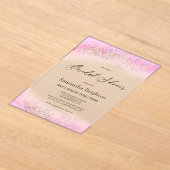 ピンクヒューズ金ゴールドスパークルブライダルシャワー アクリル招待状 (レイダウン)