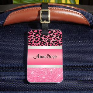 ピンクヒョウとキラキラプリント ラゲッジタグ
