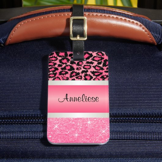 ピンクヒョウとキラキラプリント ラゲッジタグ (正面インサイチュ2)