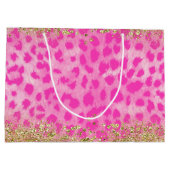ピンクヒョウのチーター動物金ゴールドグリッタートレンディー ラージペーパーバッグ (裏面)