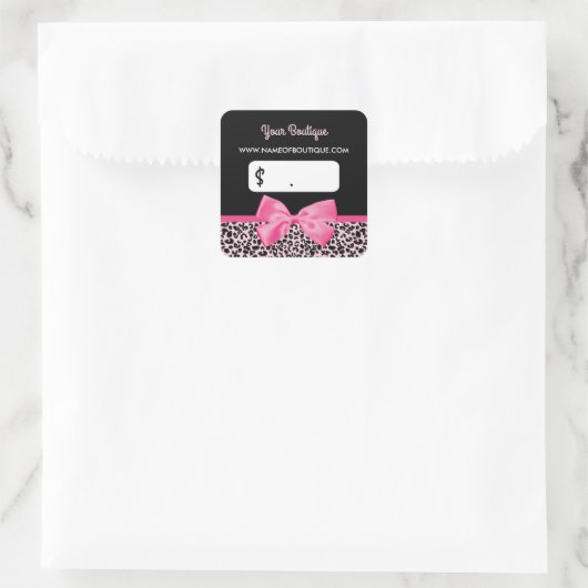 ピンクヒョウガーリープリントボウブティックプライスラベル スクエアシール (バッグ)