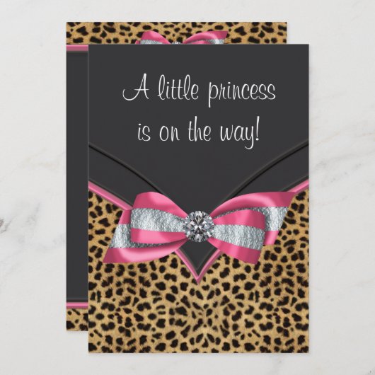 ピンクヒョウプリンセスベビーシャワー 招待状 (正面/裏面)