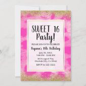 ピンクヒョウプリント金ゴールドグリッターパーティー 招待状 (正面)