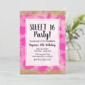 ピンクヒョウプリント金ゴールドグリッターパーティー 招待状 (スタンド正面)