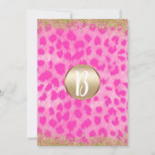 ピンクヒョウプリント金ゴールドグリッターパーティー 招待状 (裏面)