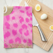 ピンクヒョウプリント金ゴールドグリッターモノグラム キッチンタオル (四つ折り)