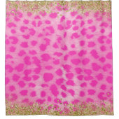 ピンクヒョウプリント金ゴールドモダングリッター シャワーカーテン (正面)