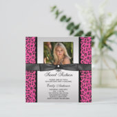 ピンクヒョウ写真甘い16誕生日パーティー 招待状 (スタンド正面)