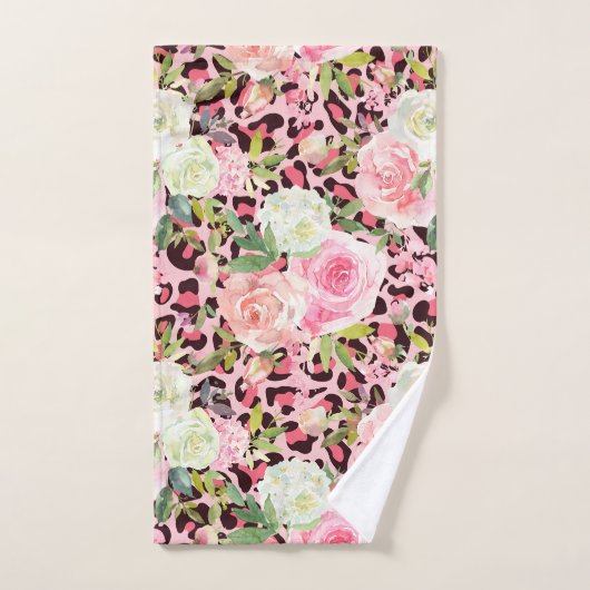 ピンクヒョウ印刷ウォーターカラーフローラ バスタオルセット (ハンドタオル)