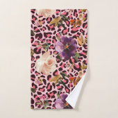 ピンクヒョウ印刷ウォーターカラーフローラ バスタオルセット (ハンドタオル)