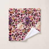 ピンクヒョウ印刷ウォーターカラーフローラ バスタオルセット (ウォッシュタオル)