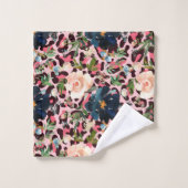 ピンクヒョウ印刷ウォーターカラーフローラ バスタオルセット (ウォッシュタオル)