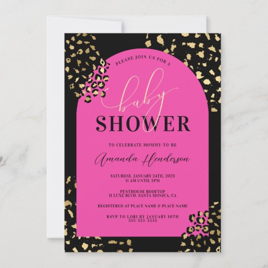 ピンクヒョウ印刷シャワー招待状 招待状 (正面)
