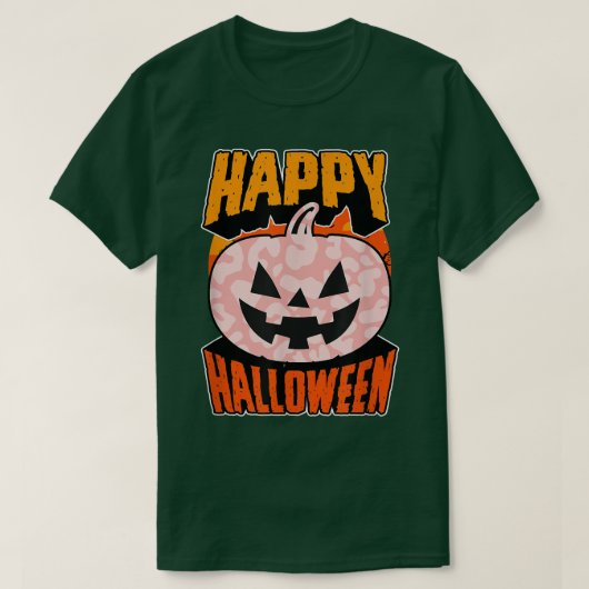 ピンクヒョウ印刷ハッピーハローウィンパーティージャックO La Tシャツ (デザイン正面)