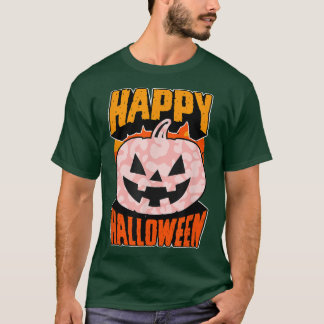 ピンクヒョウ印刷ハッピーハローウィンパーティージャックO La Tシャツ