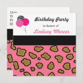 ピンクヒョウ印刷誕生日招待状 招待状 (正面/裏面)