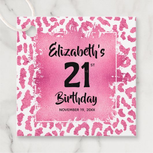 ピンクヒョウ印刷21歳パーソナライズされた誕生日 フェイバータグ (正面)