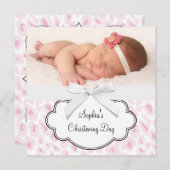 ピンクヒョウ女の子フォト《キリスト教》洗礼式や命名式 招待状 (正面/裏面)