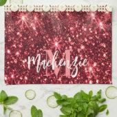 ピンクヒョウ柄とグリッター キッチンタオル (折り畳み)