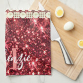 ピンクヒョウ柄とグリッター キッチンタオル (四つ折り)