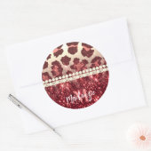 ピンクヒョウ柄とグリッター ラウンドシール (封筒)