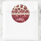 ピンクヒョウ柄とグリッター ラウンドシール (バッグ)