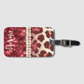 ピンクヒョウ柄とグリッター ラゲッジタグ (正面横)