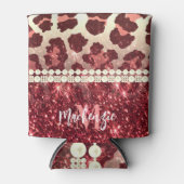 ピンクヒョウ柄とグリッター 缶クーラー (正面)