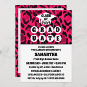 ピンクヒョウ柄の写真卒業パーティー 招待状 (正面/裏面)