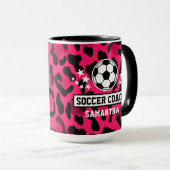 ピンクヒョウ柄サッカーコーチ名 マグカップ (正面右)