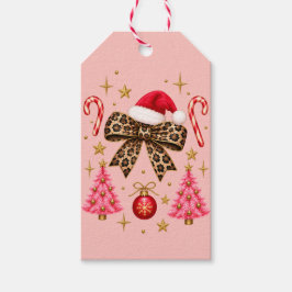 ピンクヒョウ柄リボンのクリスマスギフトタグ ギフトタグ