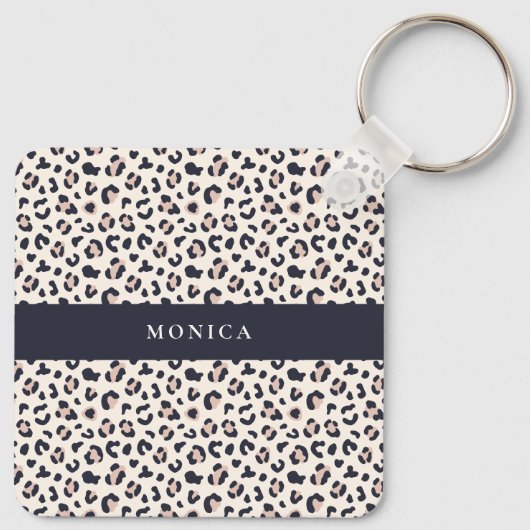 ピンクヒョウ柄名前をカスタムする キーホルダー (裏面)