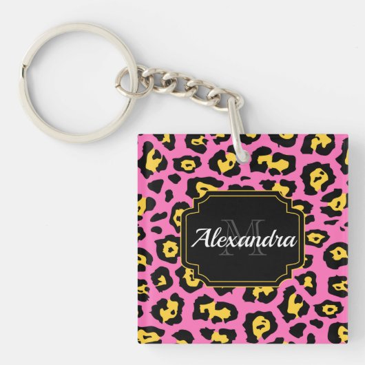 ピンクヒョウ柄 キーホルダー (正面)