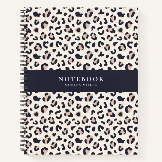 ピンクヒョウ柄、名前をカスタムする ノートブック (正面)