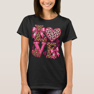 ピンクヒョウ柄LOVEコケットリボンTシャツ Tシャツ