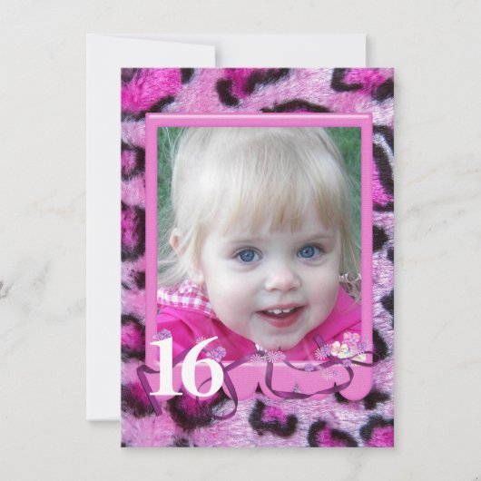ピンクヒョウ毛皮16誕生日 招待状 (正面)