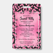 ピンクヒョウ甘い16番目の誕生日招待状VIPパス バッジ (Back)