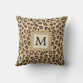 ピンクヒョウ紋章野生サファリ動物モノグラム クッション (裏面)