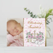 ピンクヒョウ赤ちゃんガールフォト《キリスト教》洗礼式や命名式 招待状 (スタンド正面)
