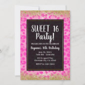 ピンクヒョウ金ゴールドグリッター誕生日パーティー 招待状 (正面)