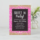 ピンクヒョウ金ゴールドグリッター誕生日パーティー 招待状 (スタンド正面)