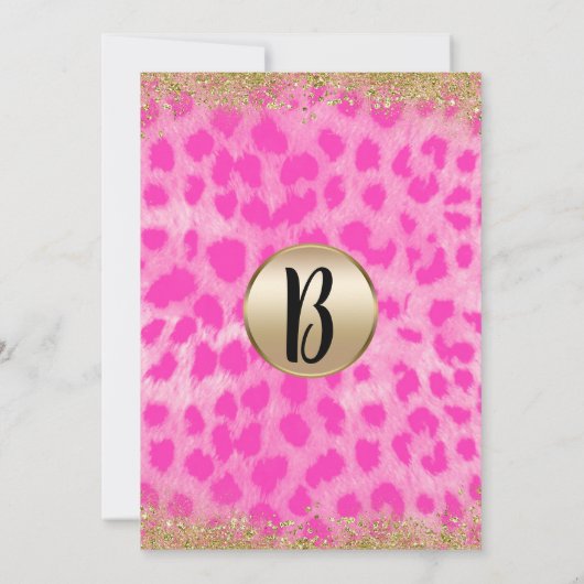ピンクヒョウ金ゴールドグリッター誕生日パーティー 招待状 (裏面)