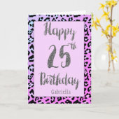 ピンクヒョウ銀グリッター25誕生日カード カード (黄色い花)