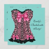 ピンクヒョウ集合ティール（緑がかった色）ブルーバチェロレッテ 招待状 (正面/裏面)