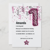 ピンクヒョウ風船第1クリスマス誕生日招待状 招待状 (正面)