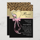 ピンクヒョウ黒金ゴールドヒョウブライダルシャワー 招待状 (正面/裏面)