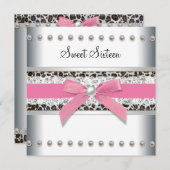 ピンクヒョウSweet sixteen誕生日パーティー 招待状 (正面/裏面)