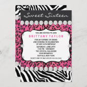 ピンクヒョウZEBRAスイーツ16パーティー 招待状 (正面/裏面)