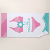 ピンクビキニ水着パーソナライズされたビーチタオル ビーチタオル (正面)