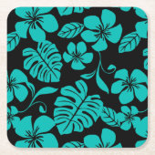 ピンクビキニ(ブラック/ティール（緑がかった色）) スクエアペーパーコースター (正面)